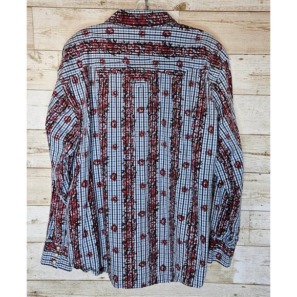 VINTAGE Wrangler Pearl Snap Western Rose Blue Long Sleeve Shirt Size XL Plaid - Picture 2 of 12